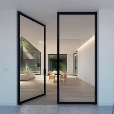 Cienkie ramy aluminiowe drzwi swingowe laminowane szkło hartowane drzwi swingowe aluminiowe