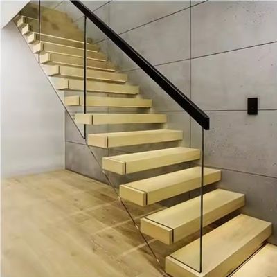 Villa Design Pływające schody Niewidzialny stalowy sznurek z drewnianym szklanym balustradem
