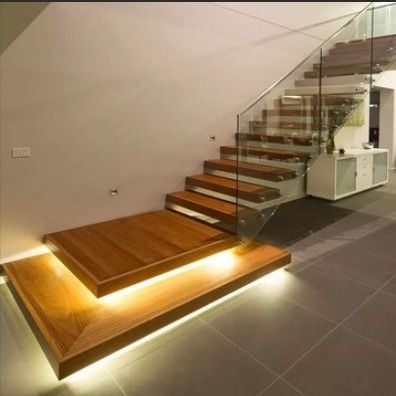 Villa Design Pływające schody Niewidzialny stalowy sznurek z drewnianym szklanym balustradem
