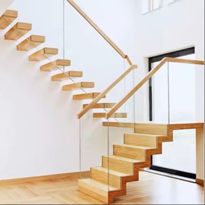 Villa Design Pływające schody Niewidzialny stalowy sznurek z drewnianym szklanym balustradem