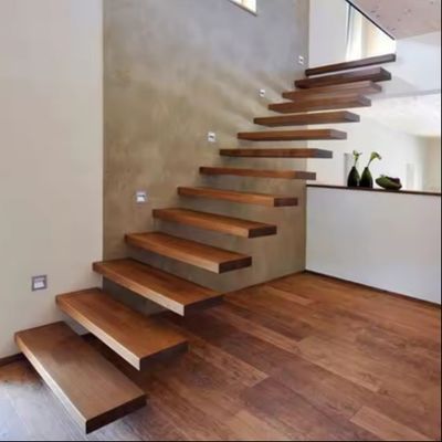 Villa Design Pływające schody Niewidzialny stalowy sznurek z drewnianym szklanym balustradem