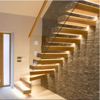 Solid Customized LED Light Floating Stair z ukrytą stalową belką i szklanym balustradem