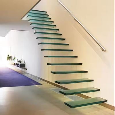 Solid Customized LED Light Floating Stair z ukrytą stalową belką i szklanym balustradem